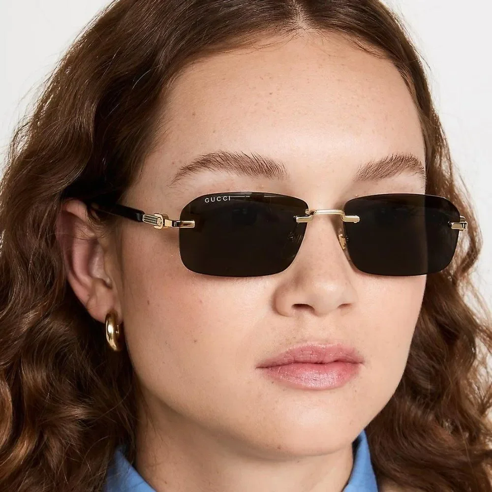 NEW Gucci GG1221S 001 Gold Black Grey Square Men Sunglasses